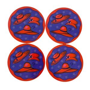 Red Hat Society Cork Backed Coasters Creative Expressions Set of 4 Red Purple
